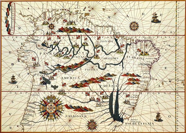 Etelä-Amerikan kartta vuodelta 1582 tekijältä American School