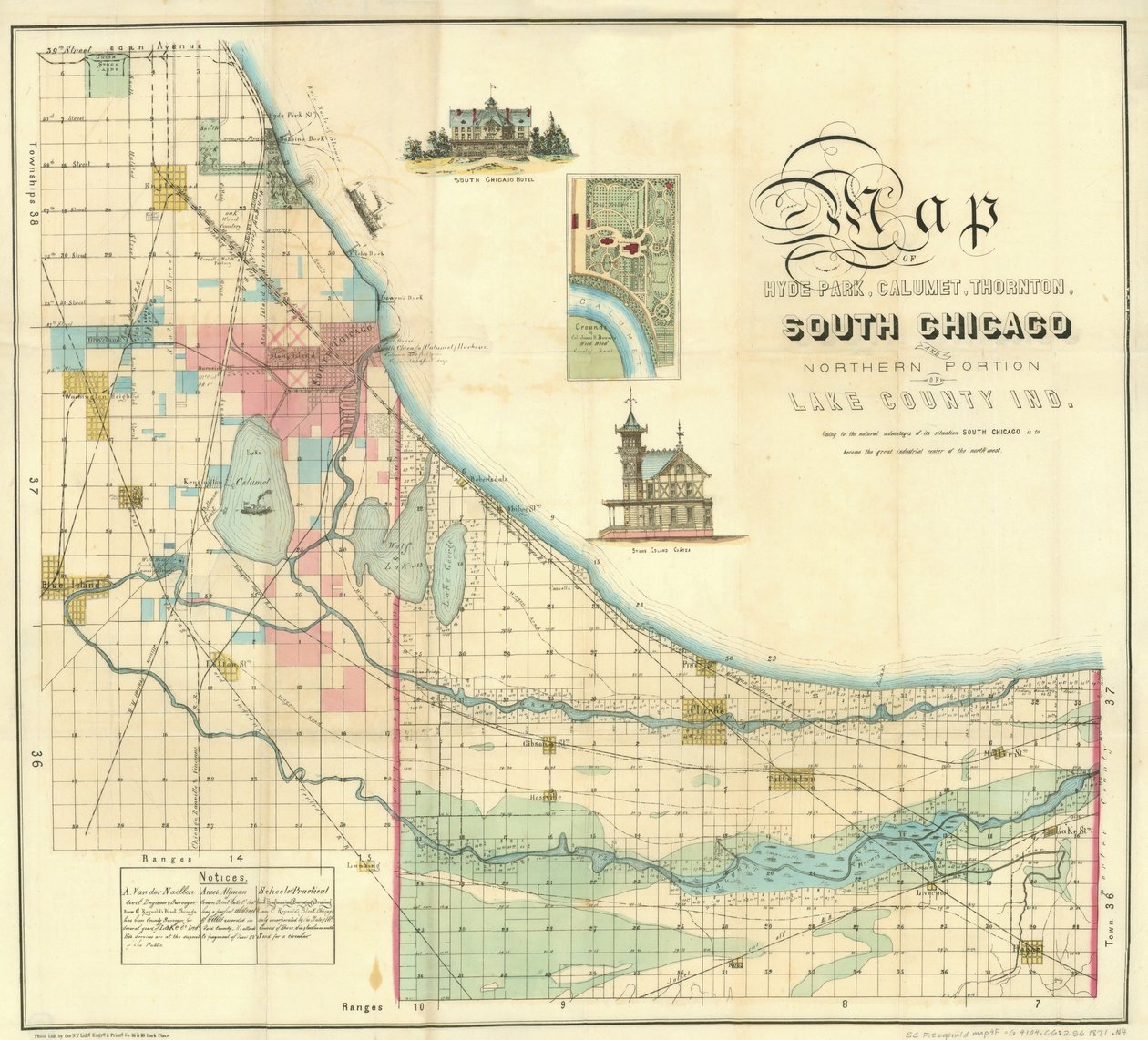 Etelä-Chicagan kartta, 1871 tekijältä American School