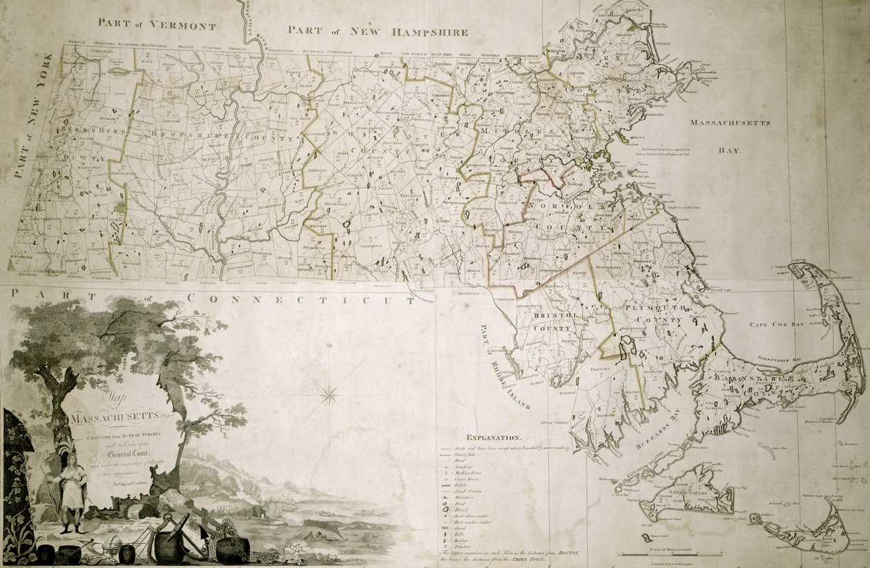 Massachusettsin osavaltion kartta vuodelta 1801 tekijältä American School