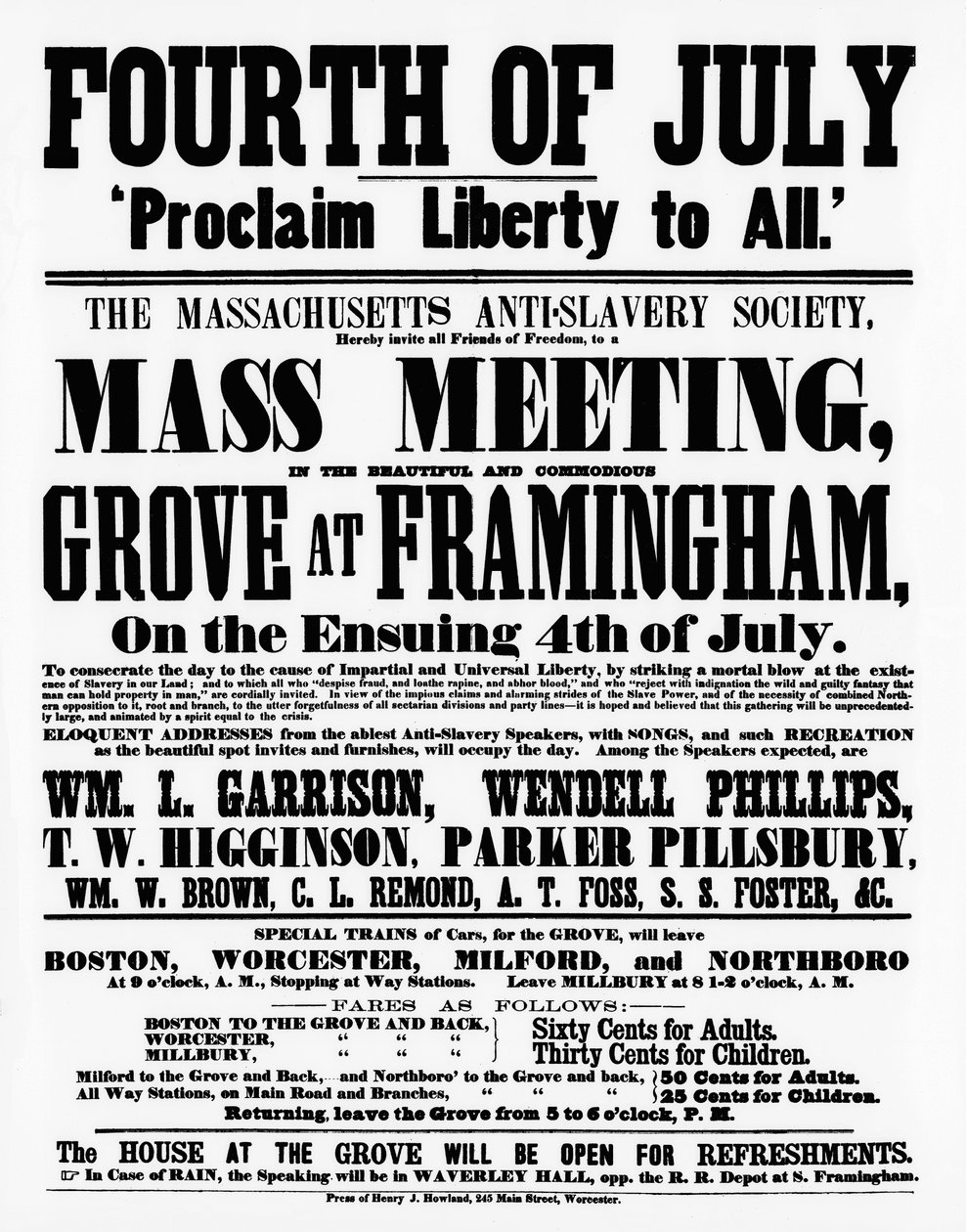 Massachusetts Anti-Slavery Society -juliste, joka julisti vapauden kaikille itsenäisyyspäivänä 1859 (tulostus) tekijältä American School
