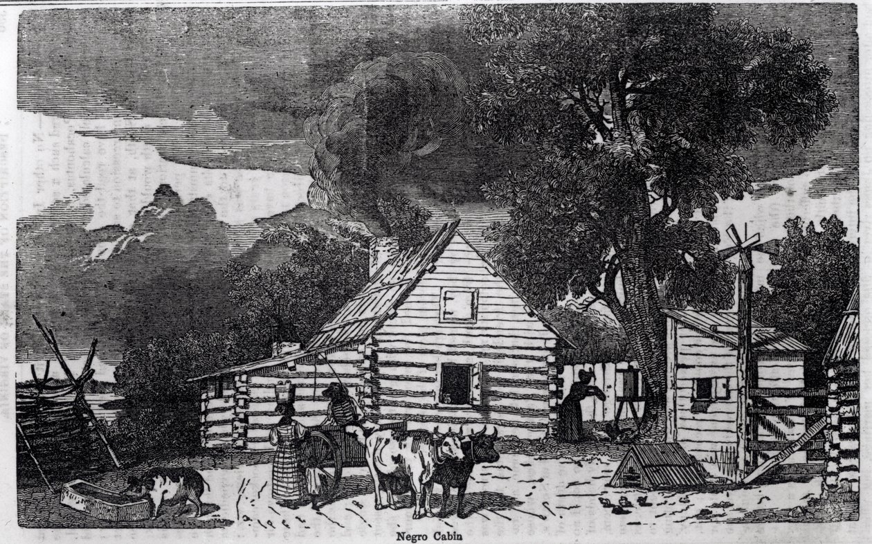 Negro Cabin, teoksesta "A Pictorial Description of the United States", kirjoittanut Sear tekijältä American School