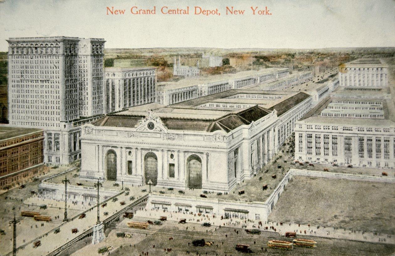New Grand Central Depot, New York, n. 1905 (väri litho) tekijältä American School