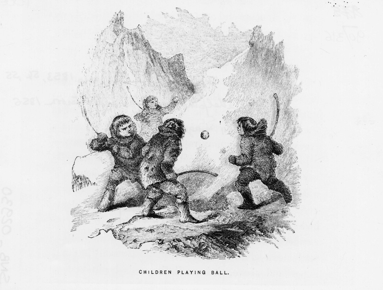 Pohjoinen napa: lapset pelaamassa palloa jäällä - Elisha Kent Kane; Artic Exploration vuosina 1853-1855 (Philadelphia, Childs ja Peterson tekijältä American School