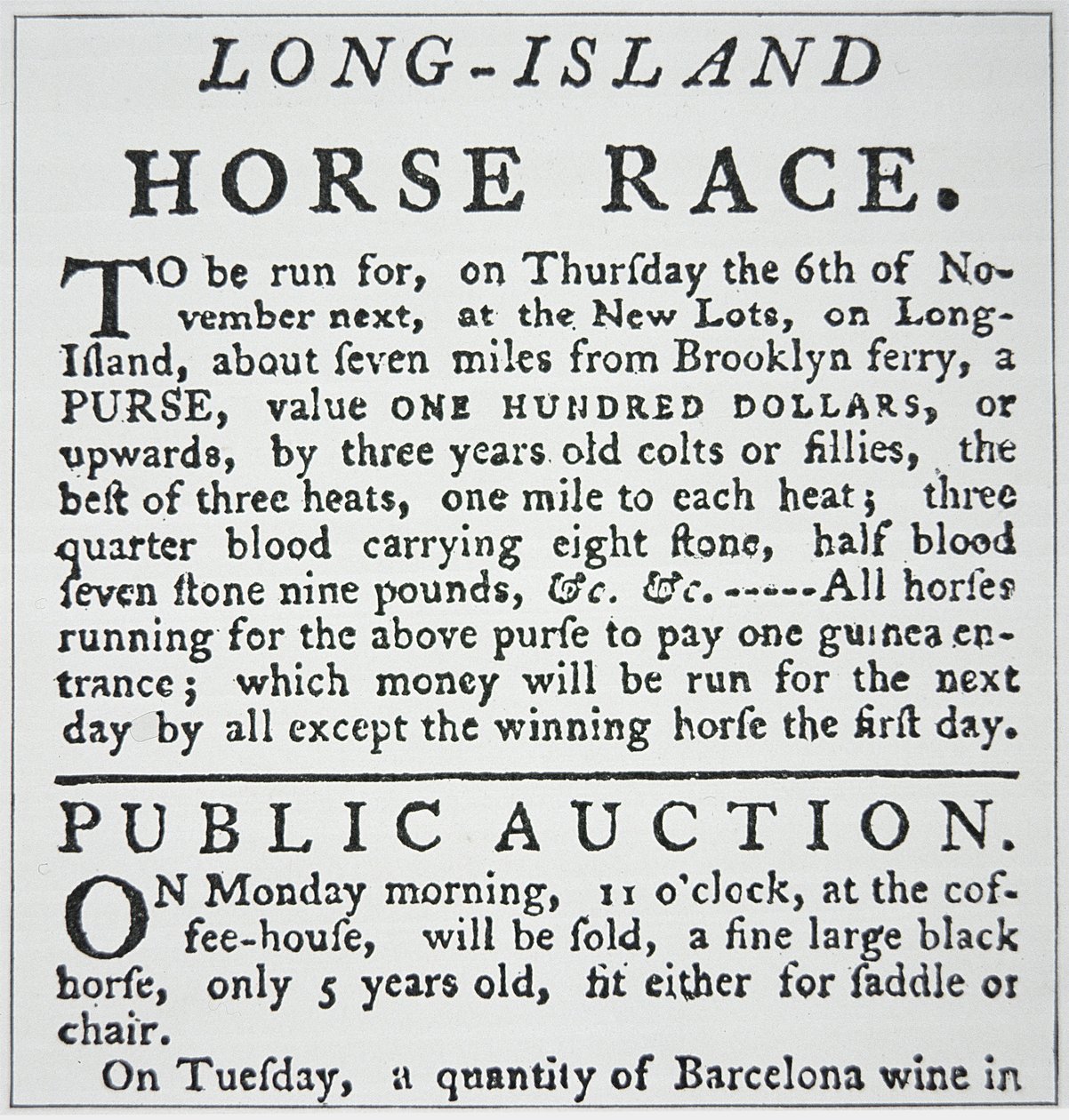 Ilmoitus hevoskilpailusta Long Islandilla, Rivington