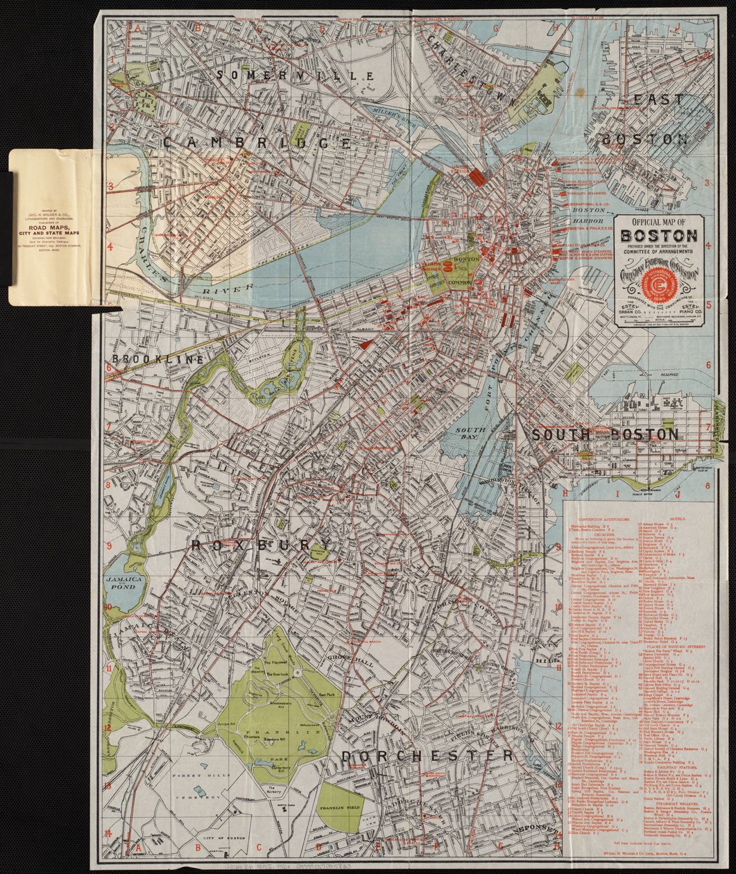 Bostonin virallinen kartta, n. 1895 (värilitho) tekijältä American School