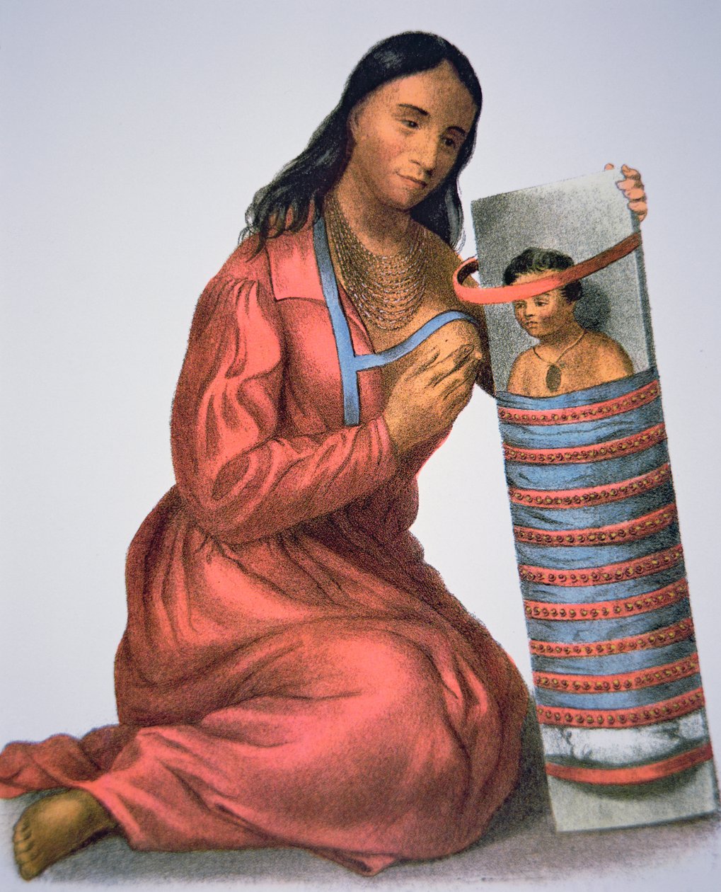 Ojibwa äiti ja vauva, n.1821 (väri litho) tekijältä American School