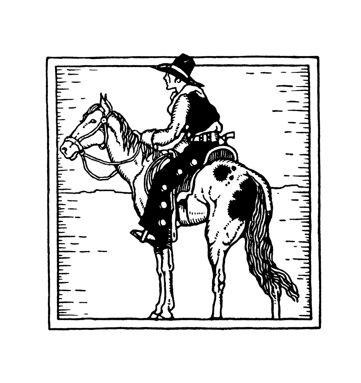 Vanha länsiamerikkalainen cowboy hevosen selässä tekijältä American School
