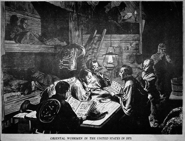 Itämaiset (kiinalaiset) työmiehet Yhdysvalloissa vuonna 1875 (litho) tekijältä American School