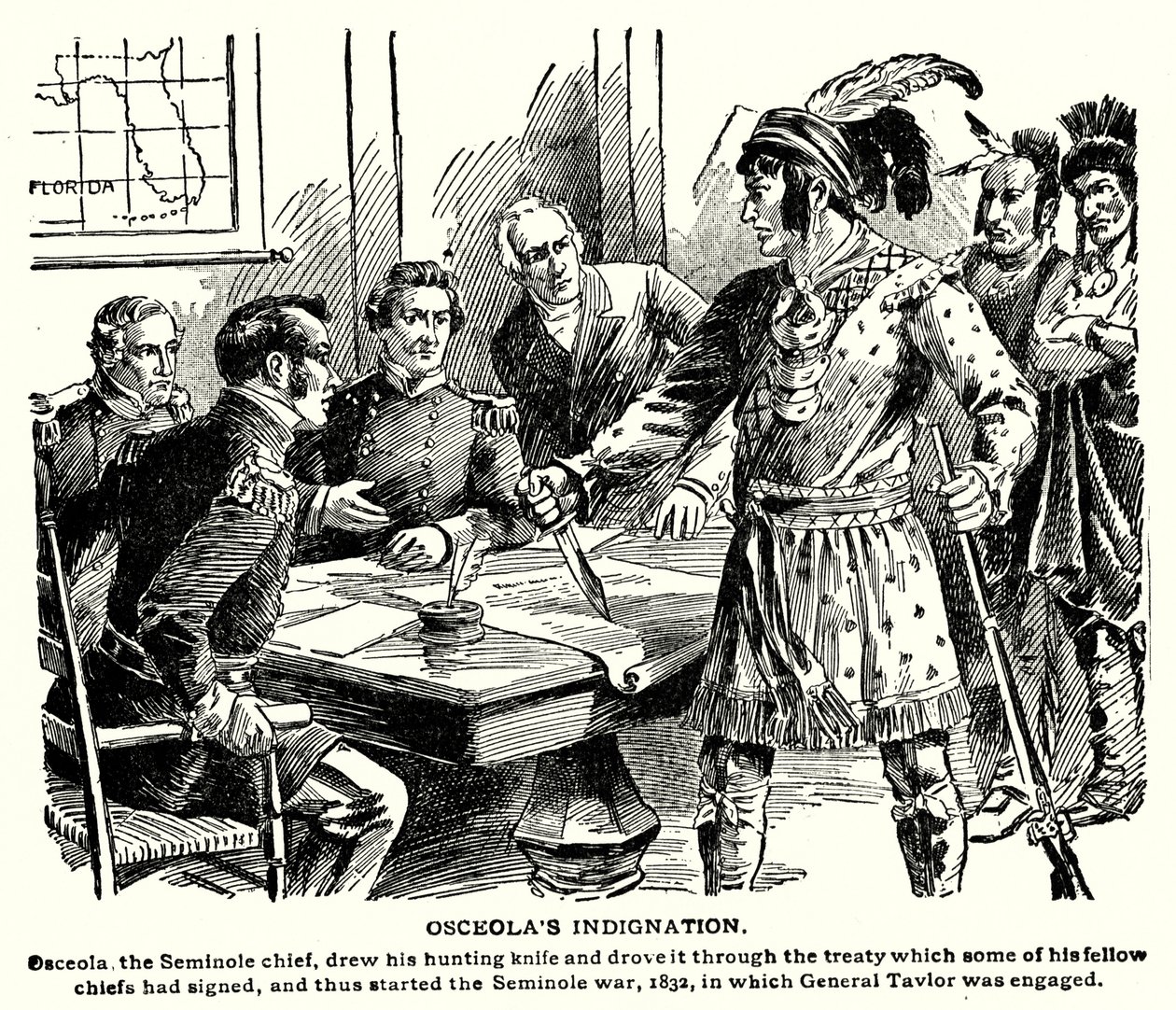 Osceolan närkästys (litografia) tekijältä American School