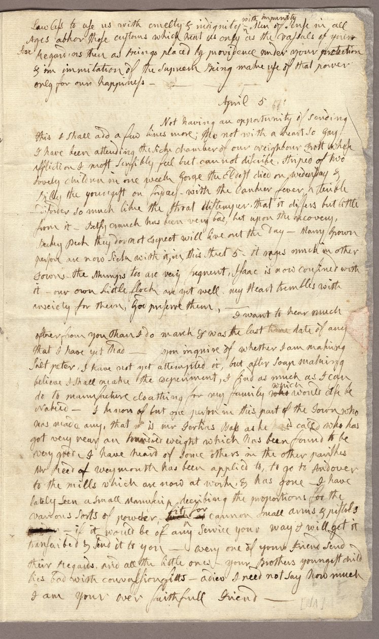 Sivu 3, Abigail Adamsin kirje John Adamsille, 31. maaliskuuta - 5. huhtikuuta 1776 (muste paperille) tekijältä American School