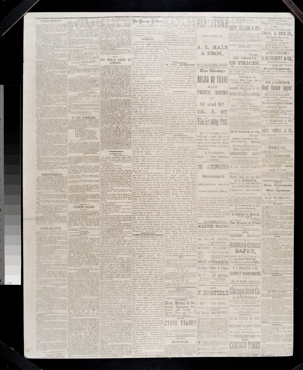 Sivu Chicago Tribunesta, 11. lokakuuta 1871 (sanomalehtipaperi) tekijältä American School