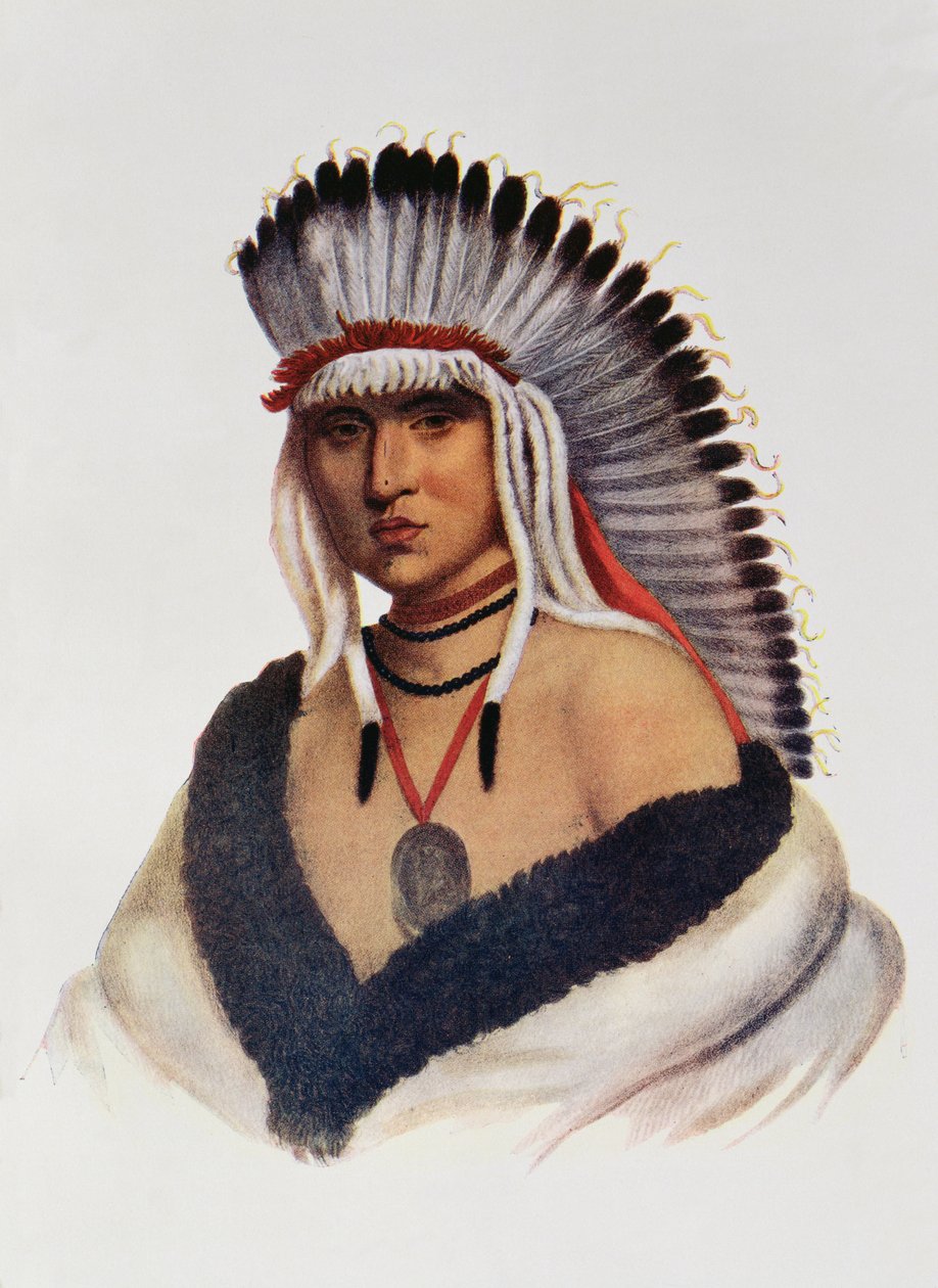 Petalesharro, Pawnee Brave, kuvitus teoksesta "The Indian Tribes of North America, Vol.1", Thomas L. McKenney ja James Hall, pub. Kirjailija: John Grant (väri litho) tekijältä American School