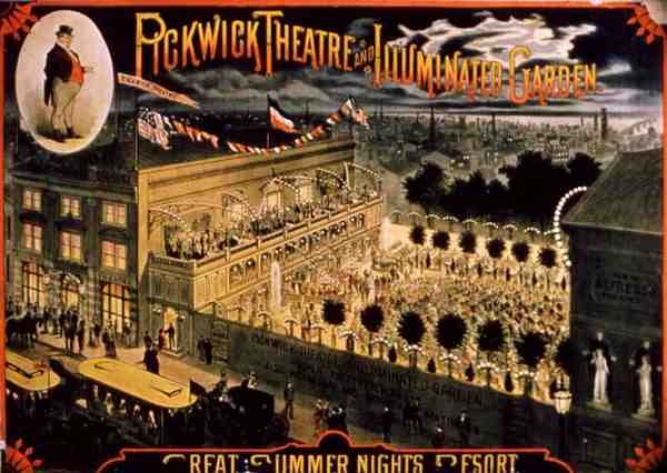"Pickwick Theatre Illuminated Garden" (väri litho) tekijältä American School