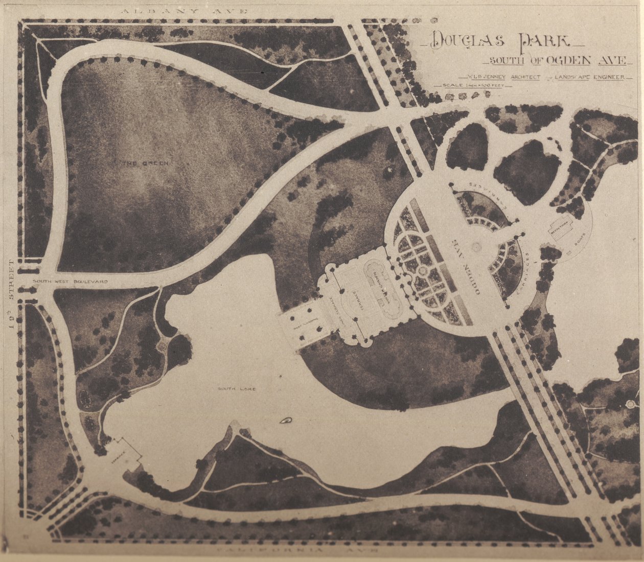 Douglas Parkin talvipuutarhan suunnitelma tekijältä American School