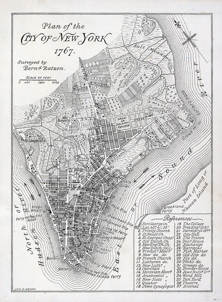 New Yorkin kaupungin suunnitelma vuonna 1767 (litho) tekijältä American School