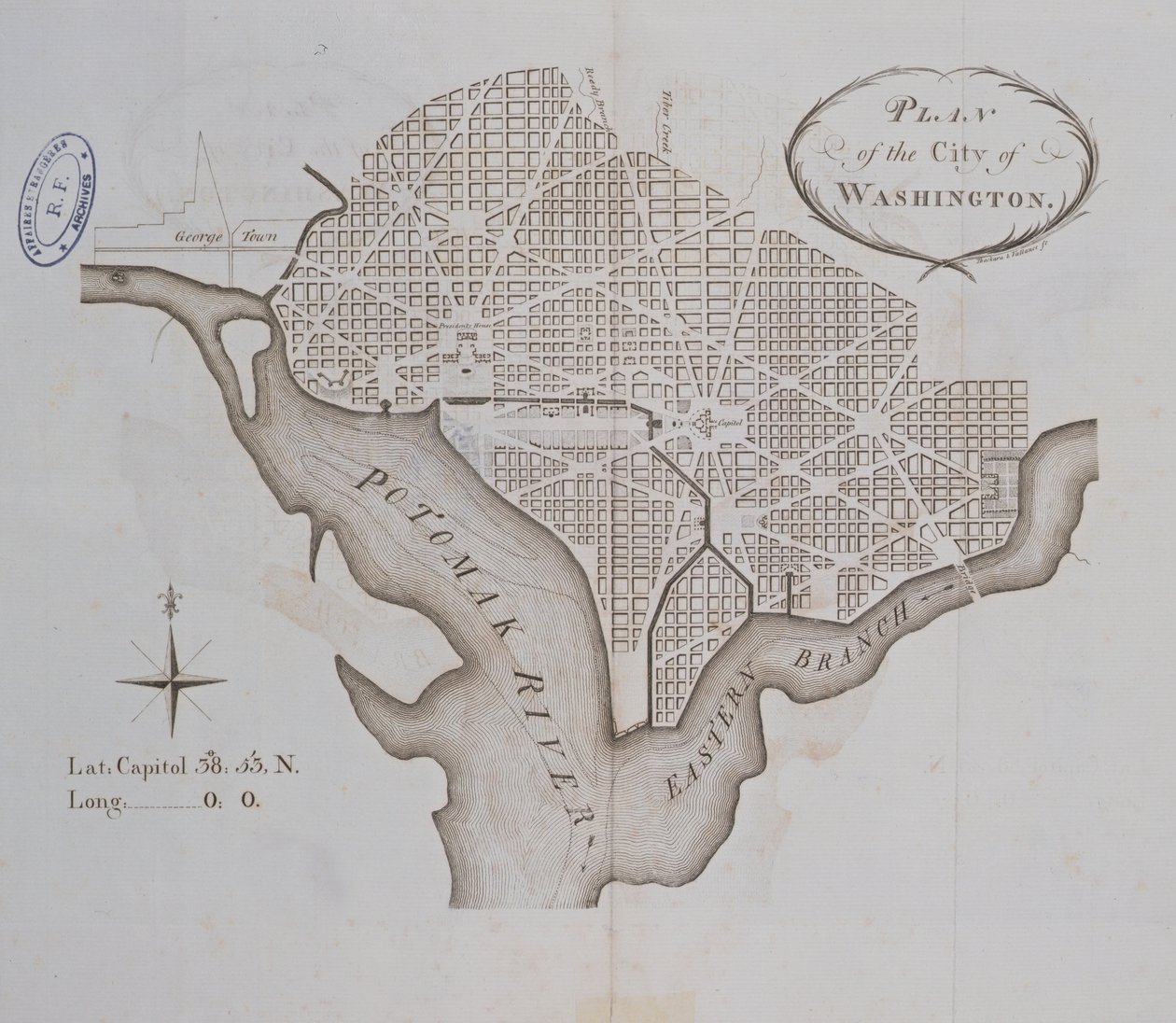 Washingtonin kaupungin suunnitelma, sellaisena kuin se alun perin laadittiin vuonna 1793 tekijältä American School