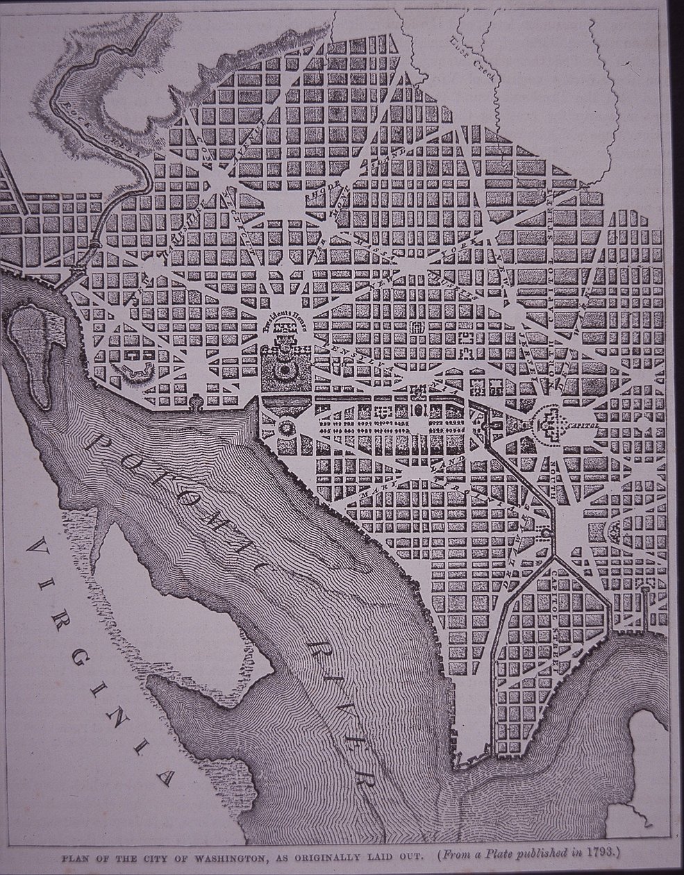 Washington DC:n kaupungin suunnitelma, jonka on laatinut majuri Pierre Charles L