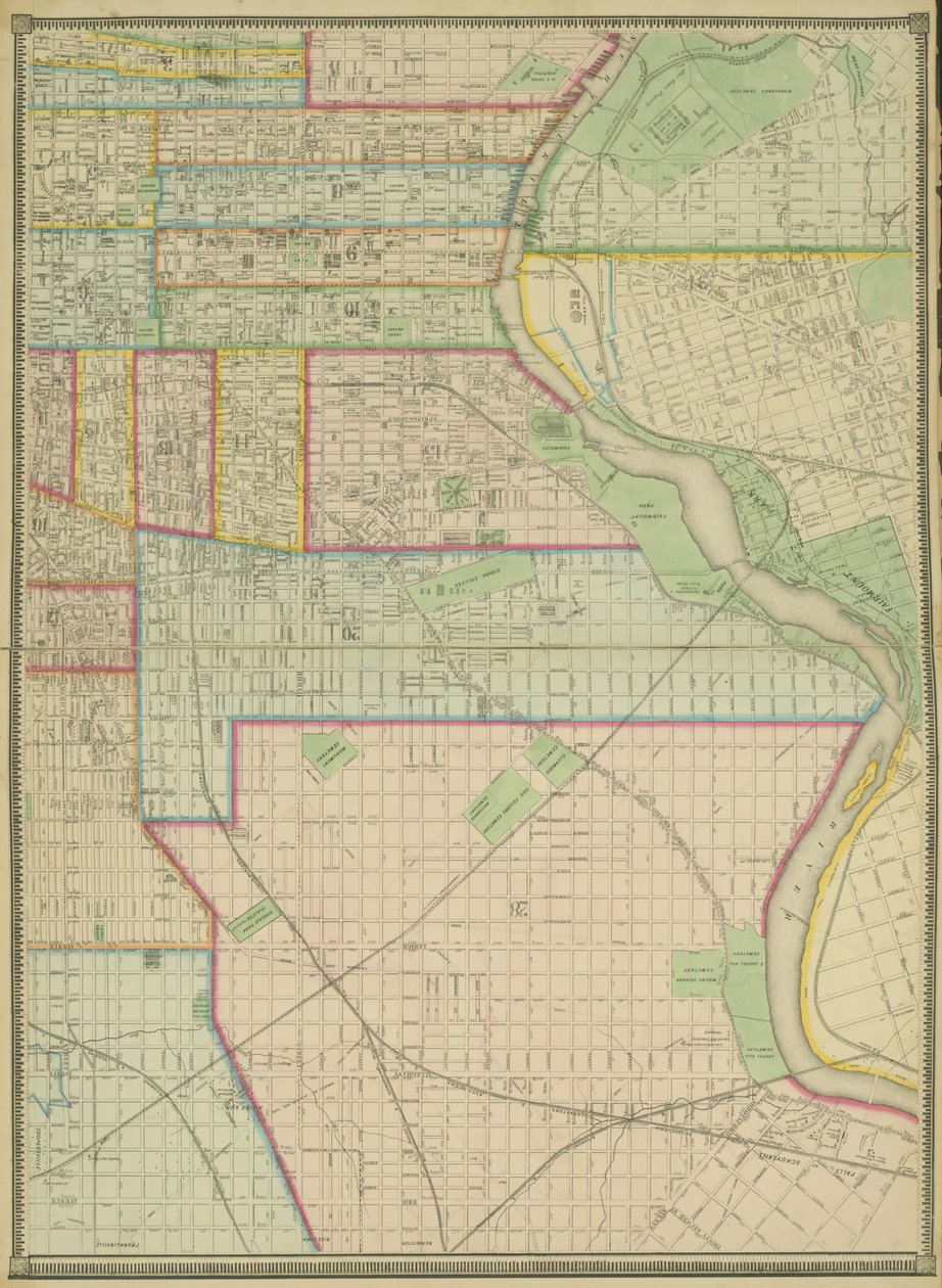 Kilpi 5, koko Philadelphian yhdistyneen kaupungin kartta, 1867 tekijältä American School