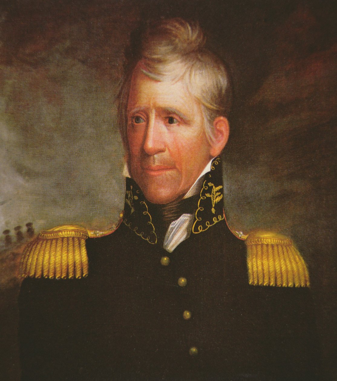 Muotokuva amerikkalaisesta kenraalista Andrew Jacksonista (värilitografia) tekijältä American School