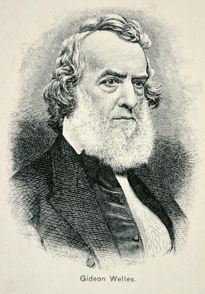 Muotokuva Gideon Wellesistä (1802-78), Yhdysvaltain laivaston sihteeri sodan ja jälleenrakennuksen aikana (litho) tekijältä American School