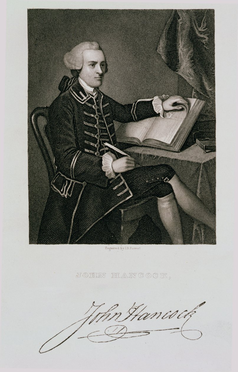 John Hancockin muotokuva, kaiverrus John B. Forrest (1814-70) tekijältä American School