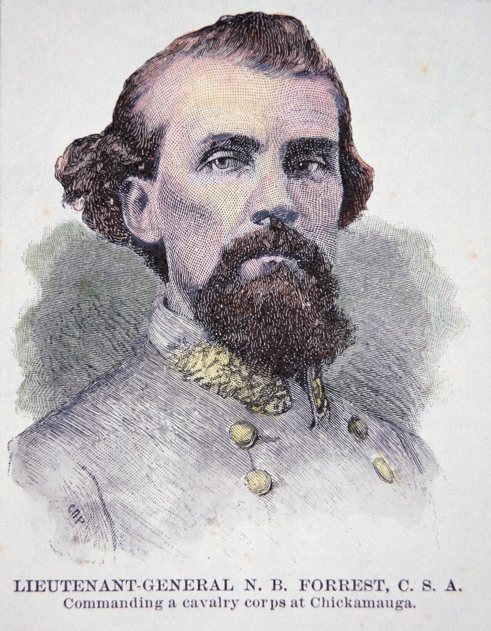 Kenraaliluutnantti Nathan B. Forrestin (1821-77) muotokuva (litho) tekijältä American School