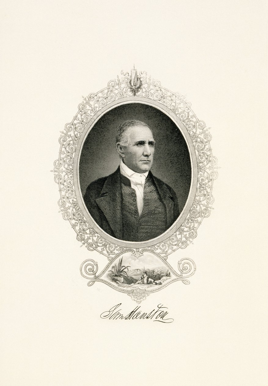 Muotokuva Sam Houstonista kaupunkinäkymällä, c. 1855-c. 1860 (teräspintainen kaiverrus kudospaperille) tekijältä American School
