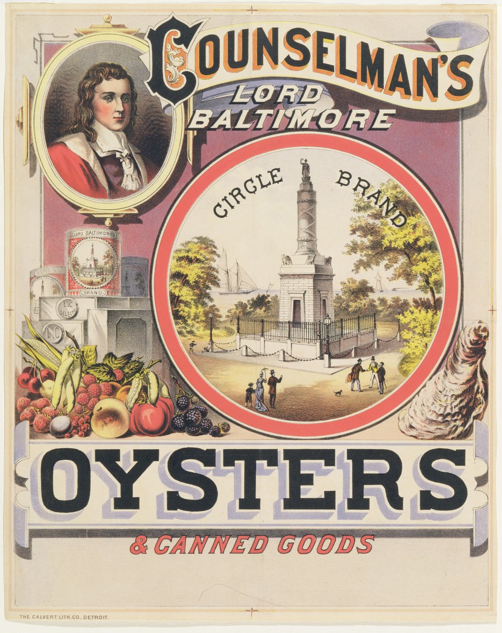 Mainosjuliste Counselmans Lord Baltimore Circle Brand Oysters and Canned Goods tekijältä American School
