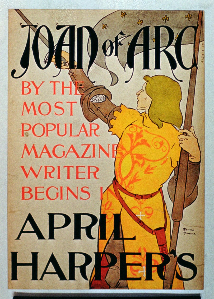 Julisteet, jotka mainostavat Joan of Arcia April Harpers Magazinessa tekijältä American School
