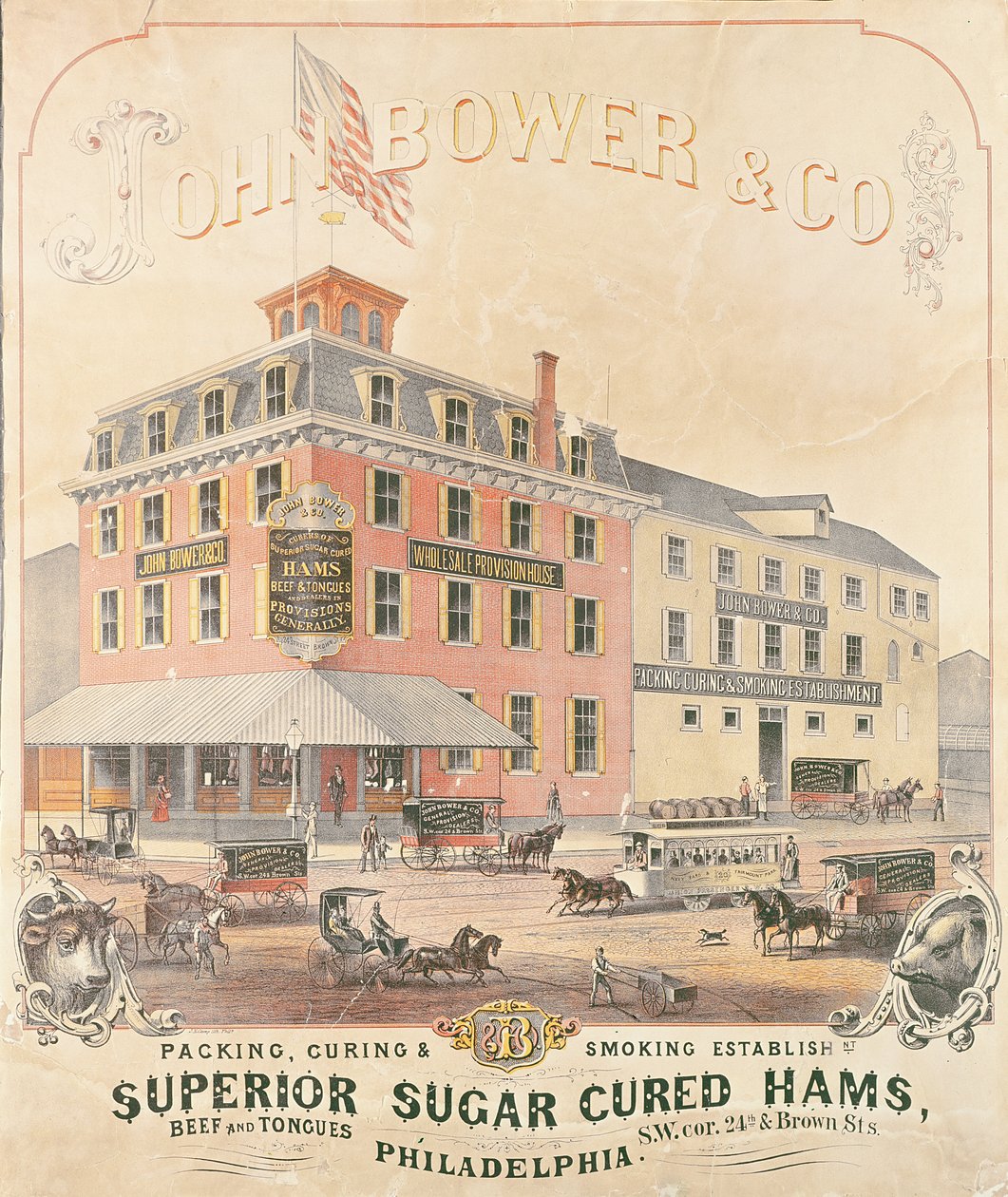 Mainosjuliste John Bower & Co. Superior Sugar Cured Hams tekijältä American School