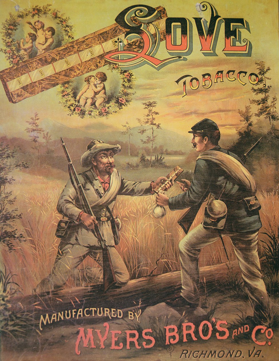 Love Tobacco -julistemainos, valmistaja Myers Bros. & Co., Richmond, Virginia tekijältä American School