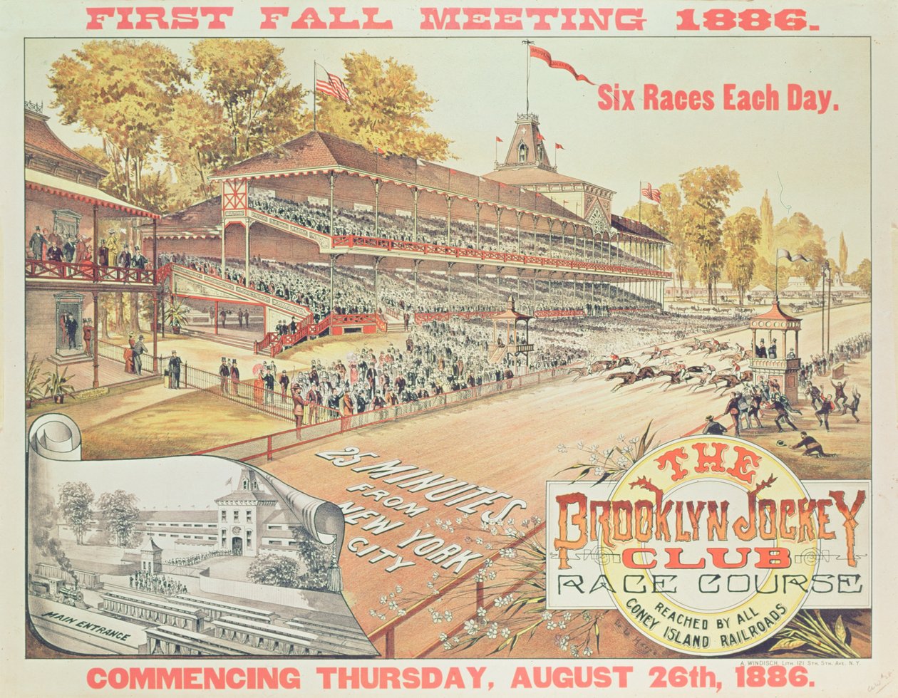 Mainosjuliste Brooklyn Jockey Club Race Course, 1886 tekijältä American School