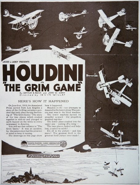 The Grim Game -juliste mainostaa Houdinin pääosassa tekijältä American School