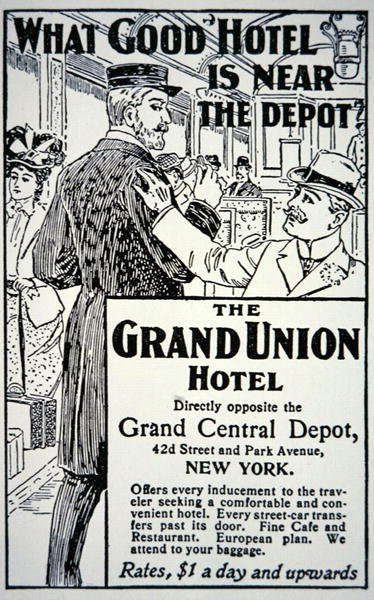 Juliste, joka mainostaa "Grand Union Hotelia", New York City (litho) tekijältä American School