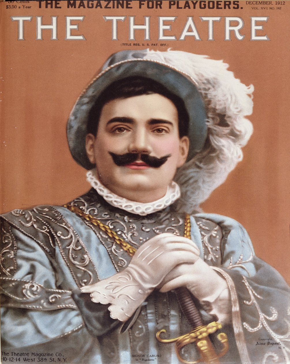 Juliste, joka kuvaa Enrico Carusoa (1873-1921) Rigolettona, 1912 tekijältä American School