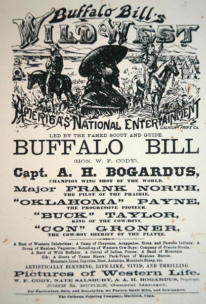 Buffalo Billin (1846-1917) villin lännen esityksen juliste tekijältä American School