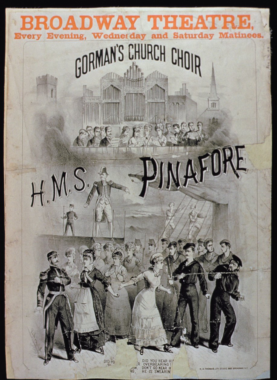 HMS Pinaforen juliste, esittäjä Gormans Church Choir Broadway-teatterissa tekijältä American School