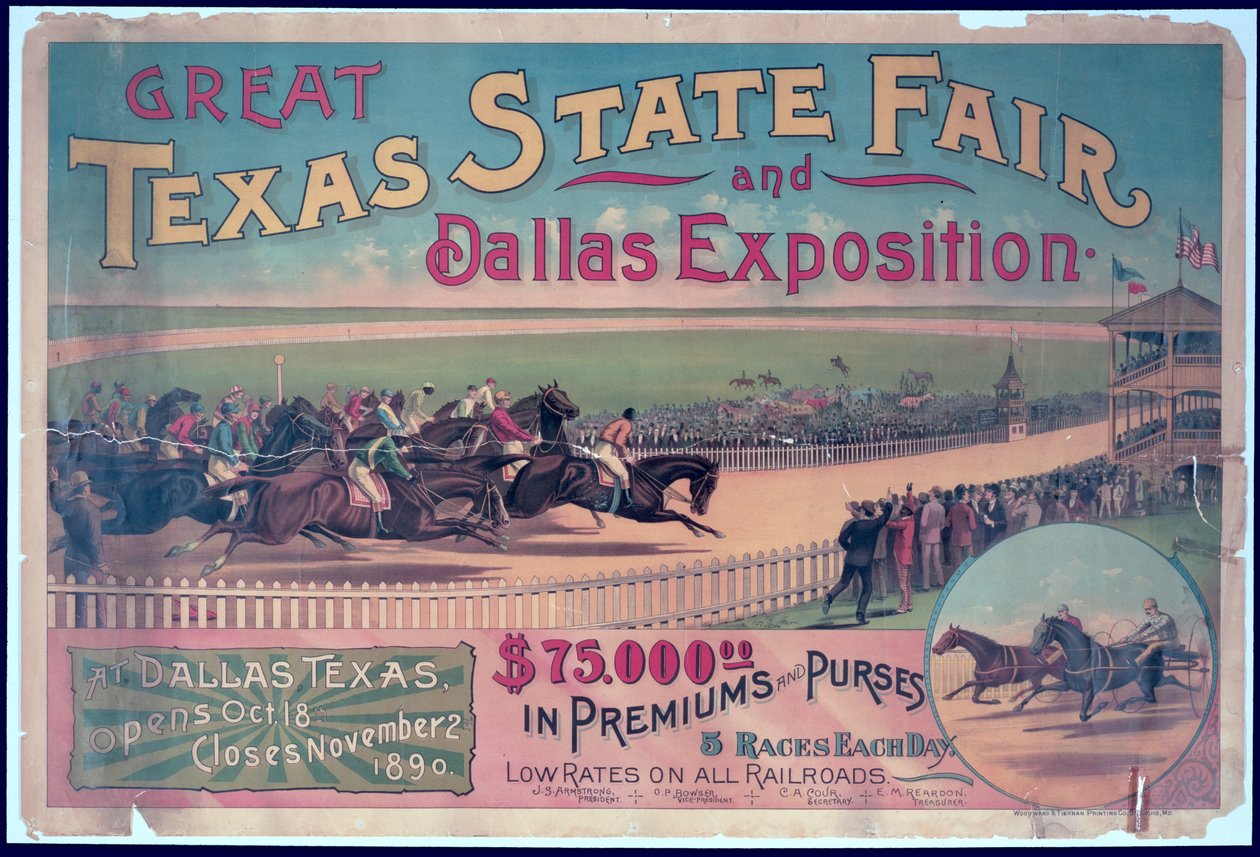Teksasin osavaltion messujen ja Dallasin näyttelyn juliste vuodelta 1890 tekijältä American School