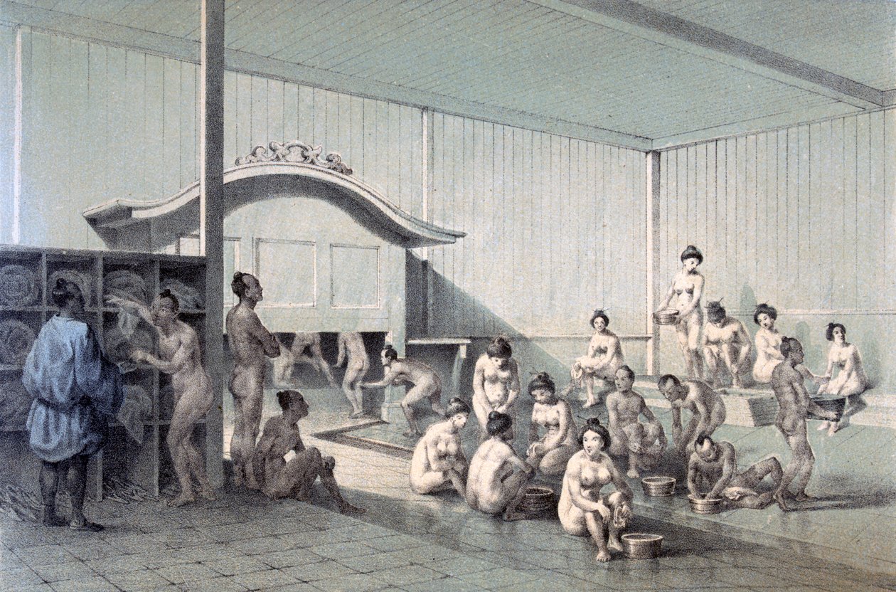 Simodan yleinen kylpylä, 1856 (värillinen akvatinta) tekijältä American School