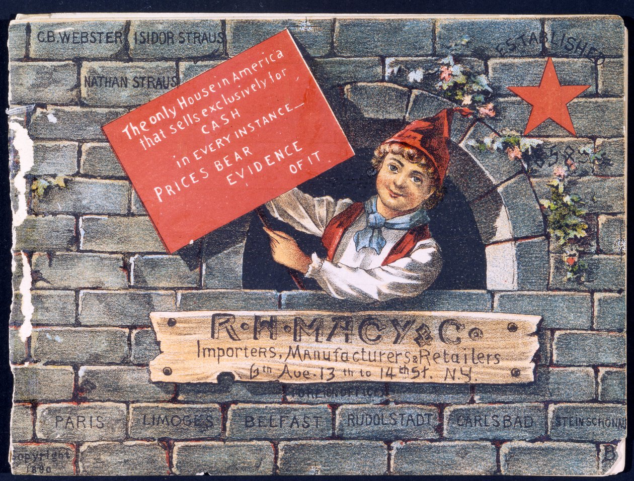 R.H. Macy & Co. Maahantuojat, valmistajat ja vähittäismyyjät [luettelon etukansi], 1890. tekijältä American School