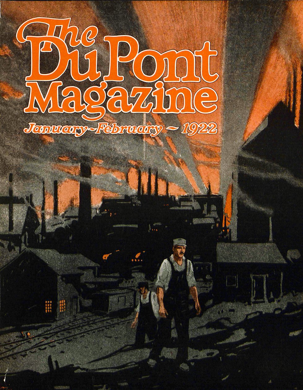 Rautatiesillan nostaminen dynamiitilla, DuPont-lehden etukansi, tammi-helmikuu 1922 tekijältä American School