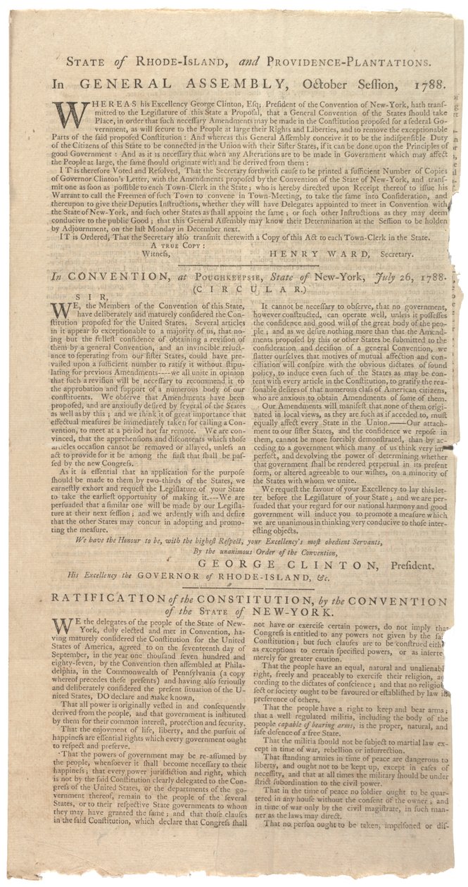 Päätöslauselmat, jotka painavat NYS:n perustuslain muutosehdotusta, lokakuu 1788 tekijältä American School