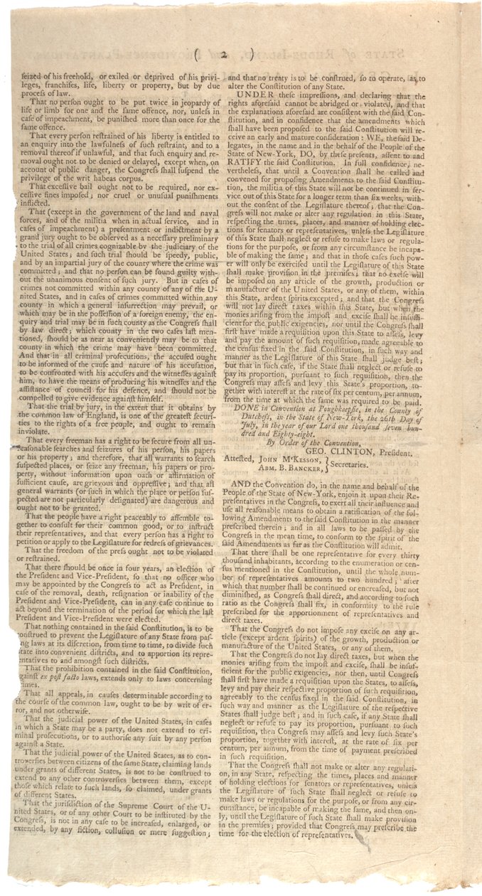 Päätöslauselmat, jotka painavat NYS:n perustuslain muutosehdotusta, lokakuu 1788 tekijältä American School