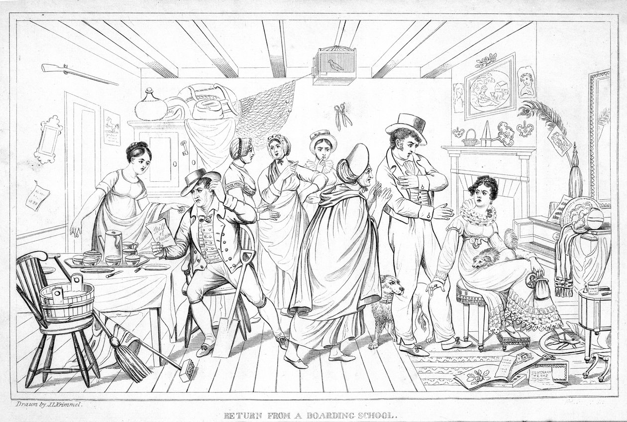 Paluu sisäoppilaitoksesta, Analectic Magazinesta, v.2., 1820 (katso 257118) tekijältä American School