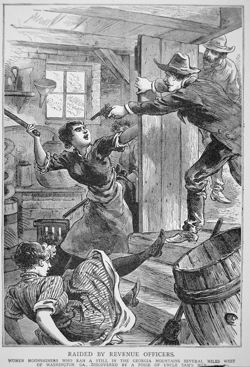Veroviranomaiset tekivät ratsian laittomaan viinaan edelleen Georgian vuoristossa, "Police Gazette" -lehdessä tekijältä American School