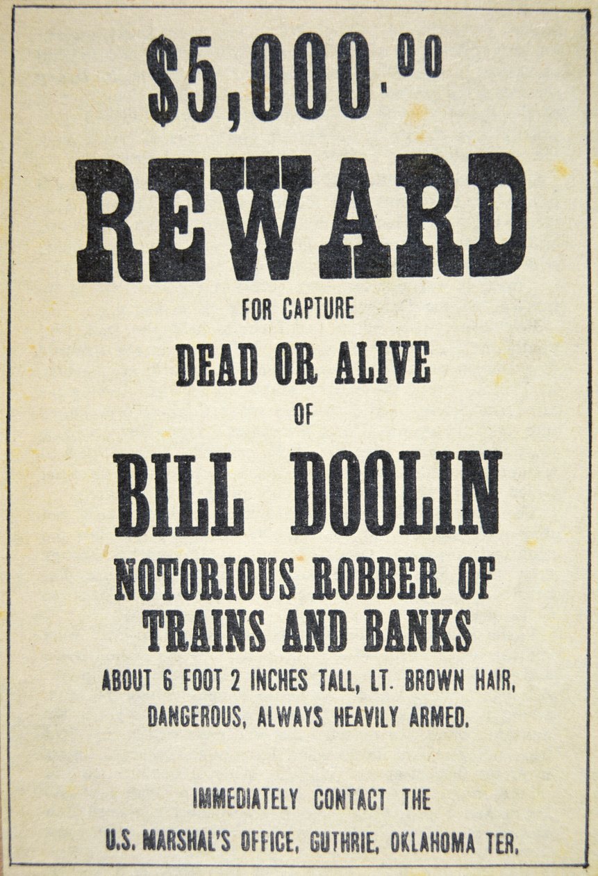 Bill Doolinin (1858-96) palkintojuliste (litho) tekijältä American School