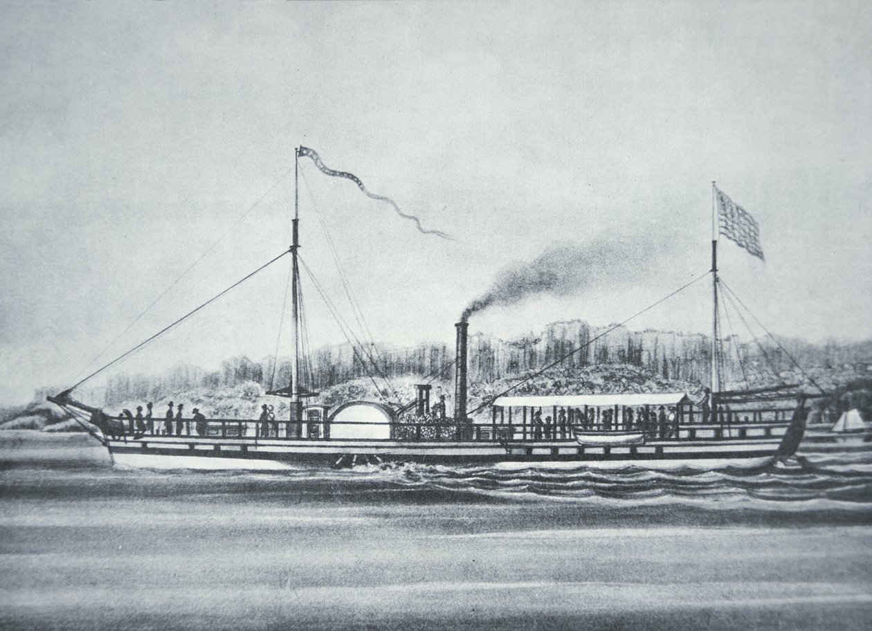 Robert Fultonin höyrylaiva "Clermont", Hudson-joella, New Yorkissa tekijältä American School