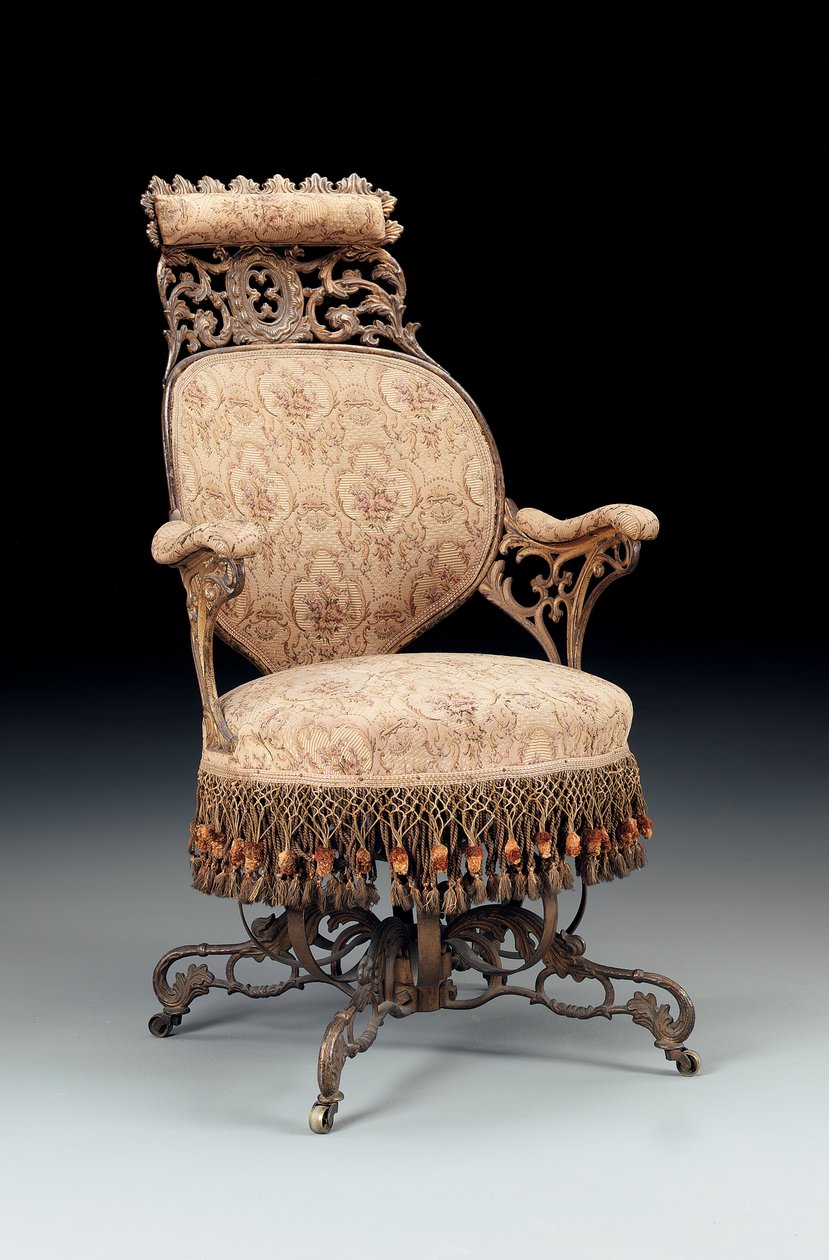 Rococo Revival -maalattu ja kullattu valurautainen keskipitkänojatuoli, valmistaja American Chair Company, New York, n. 1850 tekijältä American School