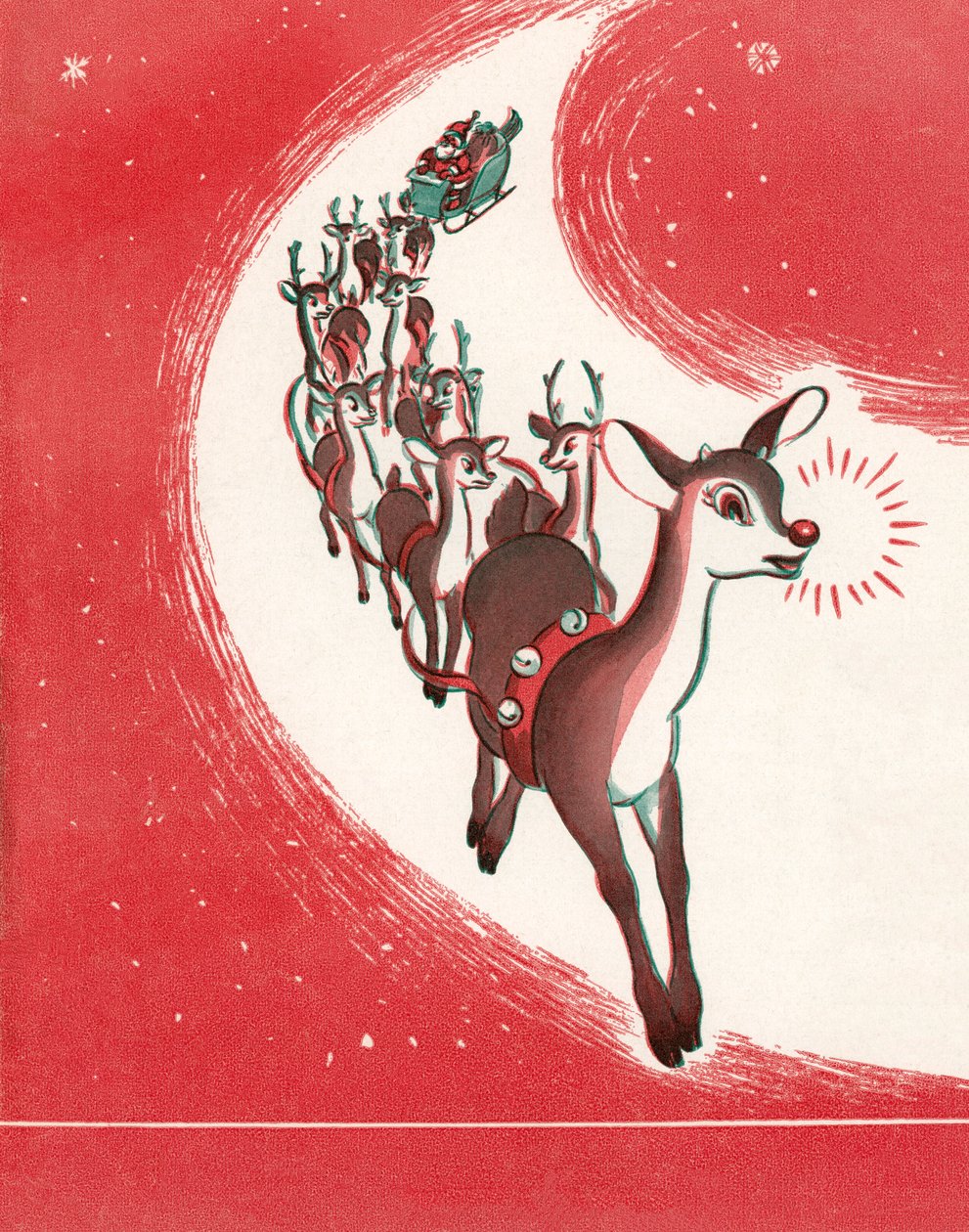 Joulupukin rekeä johtava punanenäinen poro Rudolph the Red-Nosed Reindeer tekijältä American School