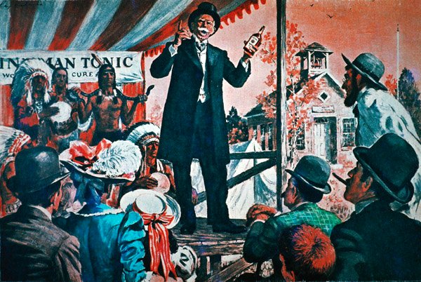 Amerikan maaseutu: "kaikki parantavan" tonicin (värilitho) matkustava myyjä tekijältä American School